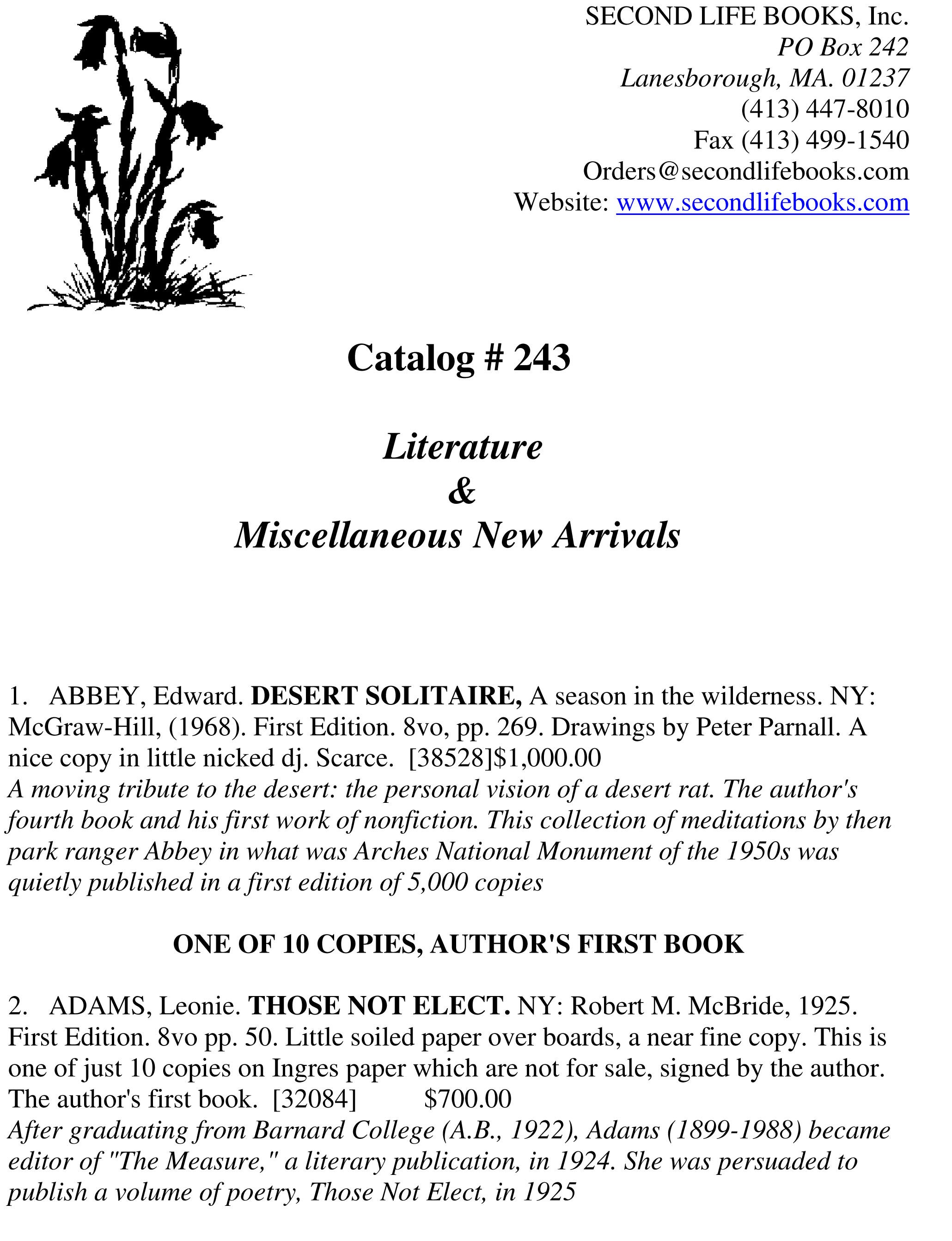 Catalog # 243 - Literature & New Arrivals