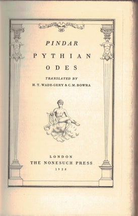 Item #11271 THE PYTHIAN ODES,; translated by H. F. Wade-Gery and C.M. Bowra. Pindar