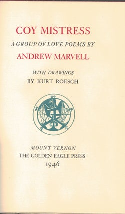 Item #24458 COY MISTRESS; A group of love poems. Andrew MARVELL
