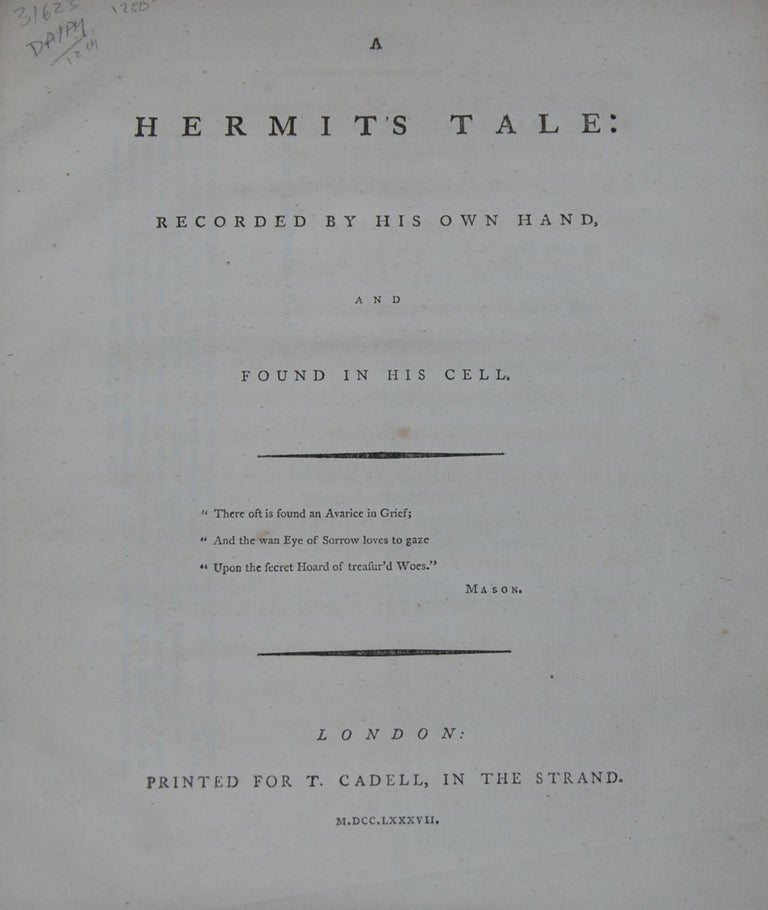 Item #31623 A HERMIT'S TALE:; Recorded by his own hand and found in his cell (a poem). Sophia LEE.