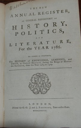 Item #47425 THE NEW ANNUAL REGISTER,; or General Repository of History, Politics, and Literature...