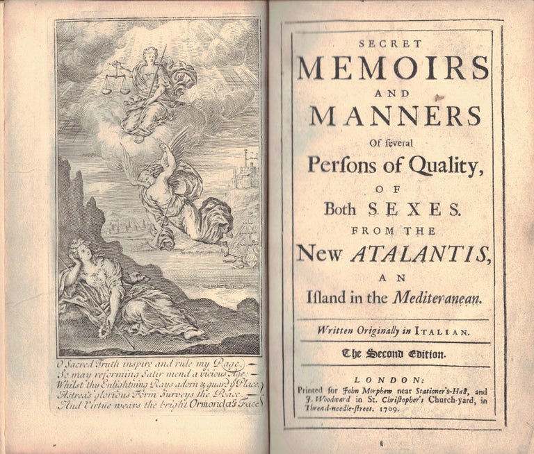 Item #48524 SECRET MEMOIRS AND MANNERS OF SEVERAL PERSONS OF QUALITY,; of both sexes from the New Atlantis, an Island in the Mediteranean, Written originally in Italian. In Two volumes. Mary De La Riviere MANLEY.