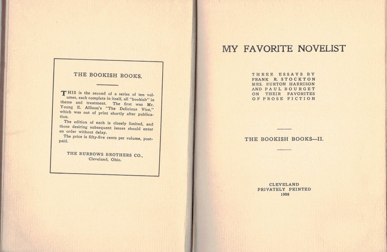 Item #7310 MY FAVORITE NOVELIST. Frank R. STOCKTON, Mrs. Burton And Paul Nourget. On Their Favorites Of Prose Fiction, Harrison.